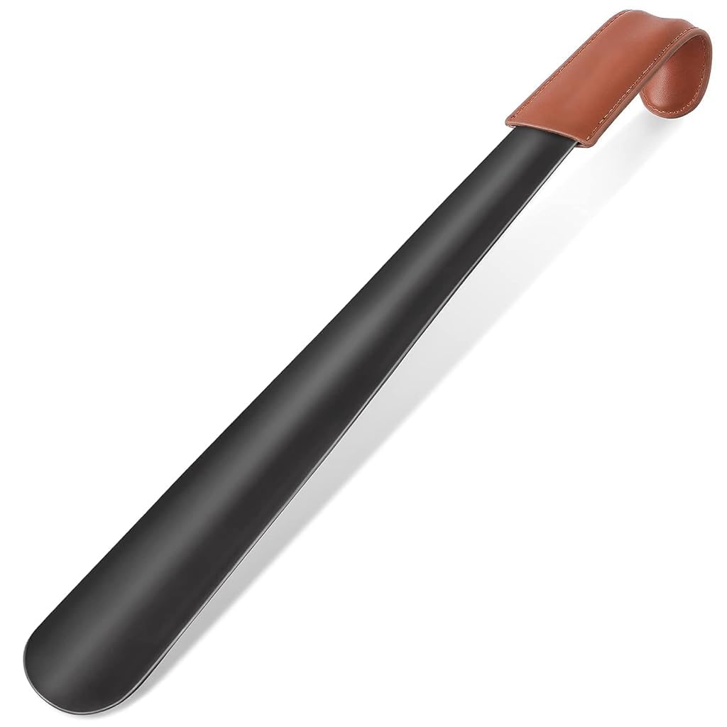 PALAY Shoe Horn for Men Long Handle Shoehorn Stainless Steel 16.5 In Shoespooner with Leather Handle Cover for Seniors, Pregnant Women, Kids - Hanging Design PALAY Shoe Horn for Men Long Handle Shoehorn Stainless Steel 16.5 In Shoespooner with Leather Handle Cover for Seniors, Pregnant Women, Kids - Hanging Design